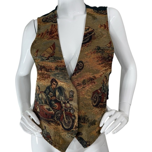 Vintage 80s Tapestry Vest Academia Motorcycle Boho Edwardian - Picture 12 of 16